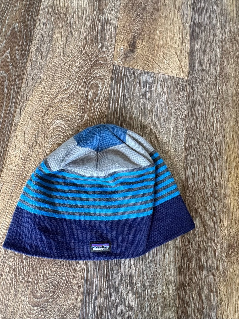 Patagonia Kids Navy, Teal & Gray Striped Knit Beanie